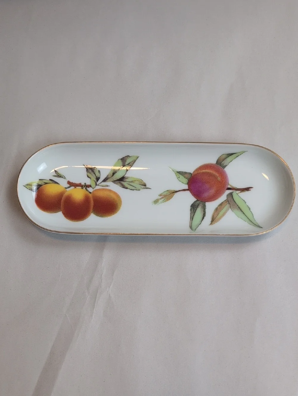 Vintage Royal Worcester Evesham Gold Fine Porcelain Mint Tray Apricot Design